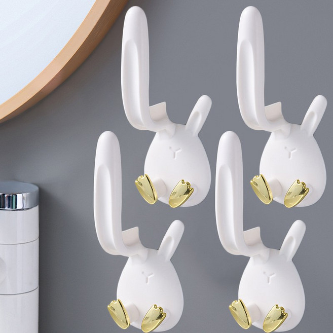 귀여운 무타공 토끼 칫솔 컵 걸이 거치대 양치 꽂이 홀더, 4개, 화이트