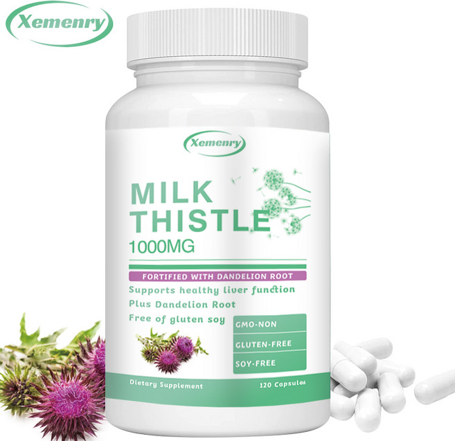 유기농 밀크시슬(민들레 뿌리 함유) 1000mg 120개 채식 캡슐 강력한 항산화 및 간 건강 지원 비GMO 글루텐 프리 포뮬러, 1개, 120정