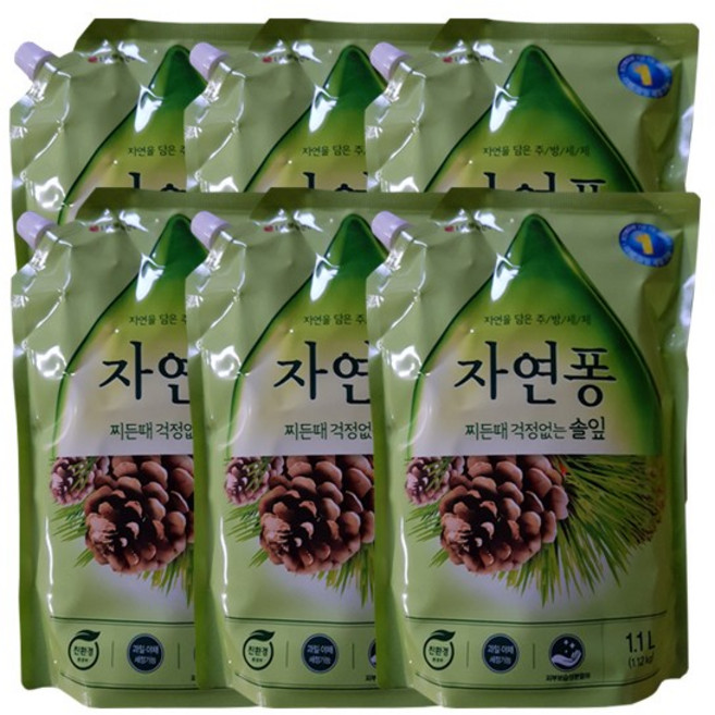 자연퐁 찌든때 걱정없는 솔잎 주방세제 파우치형, 6개, 1.1L