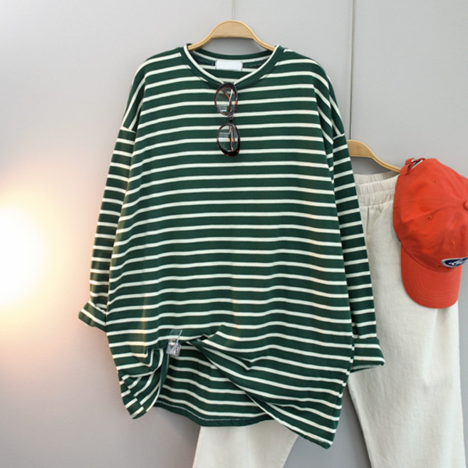 달콩 여성 빅사이즈 봄신상 긴팔티 루즈핏 오버단가라박스긴팔티