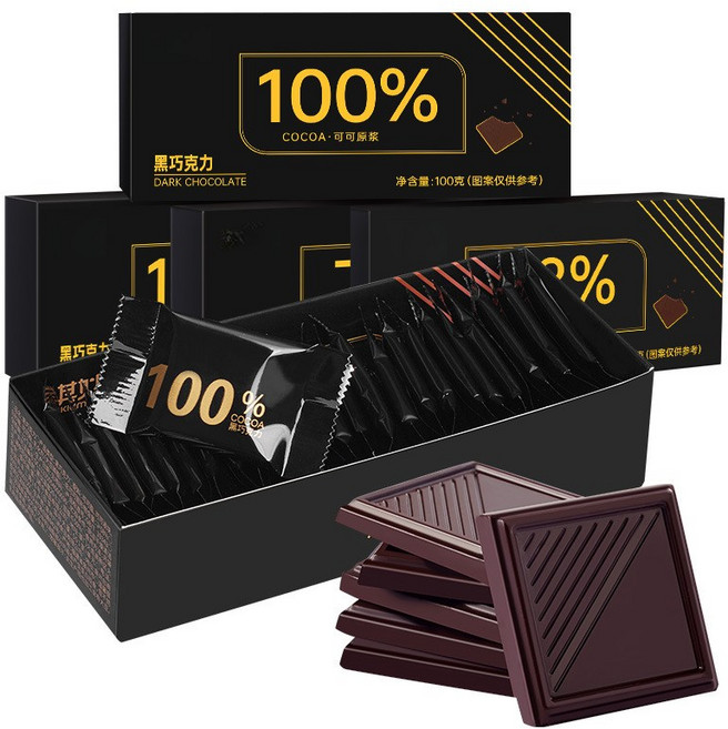 (개별포장) 다크 초콜릿 100% 지방감소 초콜릿 카카오 무가당 다크 초콜렛 건강한 간식 무설탕 비건 저칼로리 다크 초콜릿, 1개, 100g