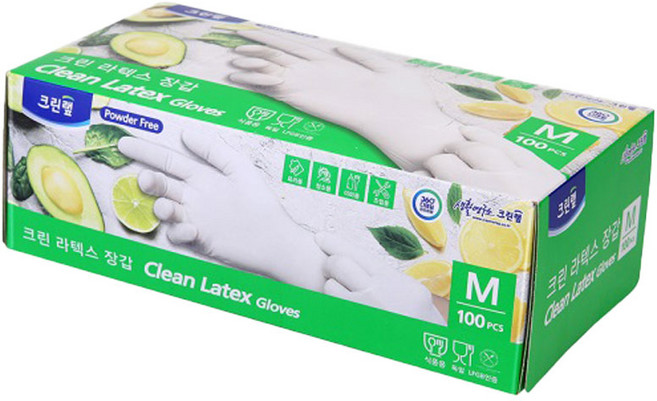 크린랲 크린 라텍스 장갑 중형 100매입, 1개, 단일사이즈