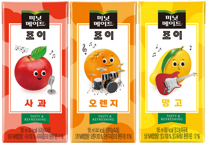 코카 미닛메이드 조이 195ml 오렌지 12팩 망고 12팩 애플 8팩, 세트, 32개, 190ml