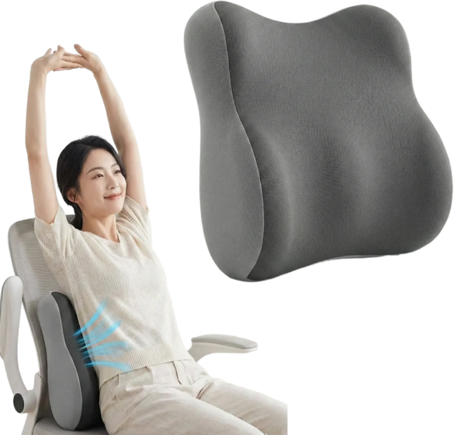 플로딧 사무실 의자 차량용 메모리폼 등받이 허리쿠션, 그레이