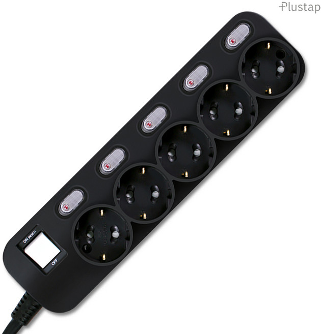 대성 플러스탭 국산 개별스위치 절전 고전압 고용량 멀티탭 5구 16A 250V, 1개, 블랙, 2m