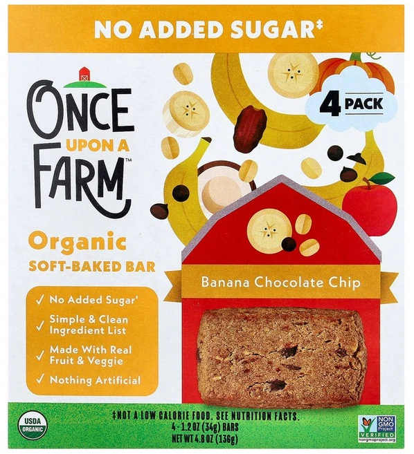 Once Upon A Farm 유기농 소프트 베이크드 바 바나나 초콜릿 칩 4개 개당 34g(1.2oz) Farm (원스 어폰 어 팜), 영양바, 1 - 쿠팡
