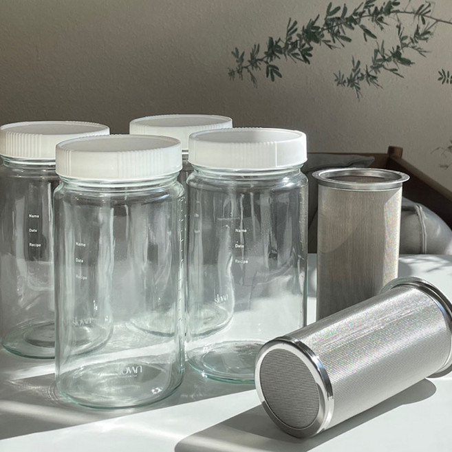 슬로운 유리병4+스트레이너2 기획 세트 / 콤부차 만들기, 발효병 4개 스트레이너 2개, 1개