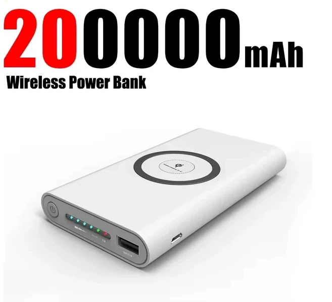 200000mAh 대용량 파워뱅크 양방향 무선 고속 충전 휴대용 타입-C 외장 배터리, 04 White 200000mAh