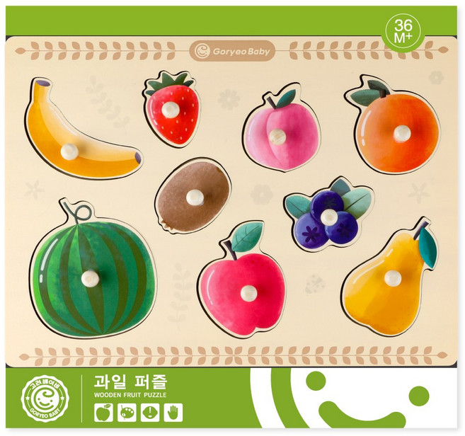 고려베이비 원목 꼭지퍼즐 9종 과일 퍼즐 소근육발달 유아 장난감 교구, 과일퍼즐(신상), 1개