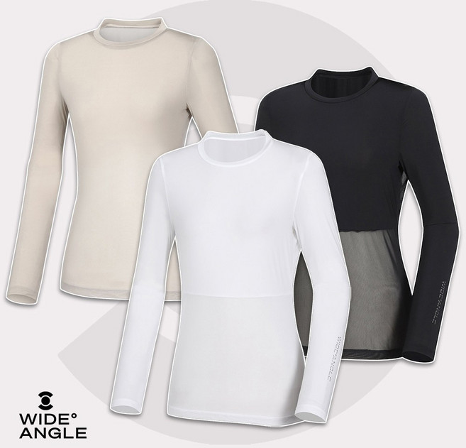 와이드앵글 여성 골프웨어 이너웨어 티셔츠 라운드 메쉬 배색 베이스레이어 WWM24294