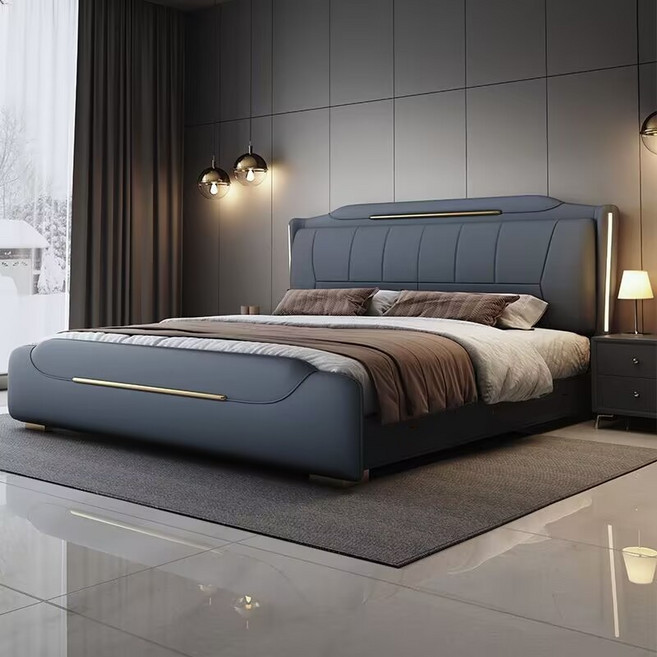 루스리더 LED 모던 고급 가죽침대 프레임 (매트제외) GS4, 블루그레이