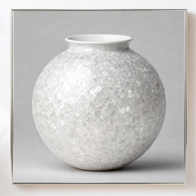 [하루애디자인] 자개 실버 달항아리 액자 그림 다복 캔버스 돈들어오는 풍수 인테리어 소품, 그레이