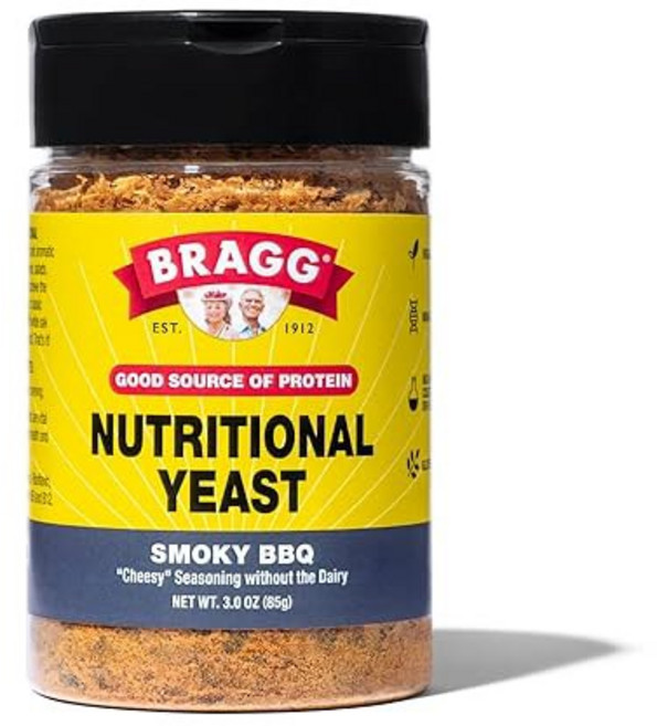 브래그 프리미엄 영양 효모 조미료 - 글루텐 프리 단백질 및 비타민의 좋은 공급원 영양가 있는 고소한 파르메산 치즈 대용품(오리지널 12온스(1팩)), Smoky BBQ, 3 Ounce (Pack of 1)