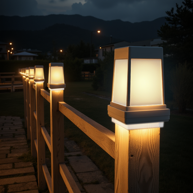 [프리미엄 감성 태양광 조명] ST321 사각 카페등 & 문주등 / 실외 방수 자동점등 / 정원 데크 난간 테라스 LED 조명 / 충전식 가성비 조명, 투명받침 문주형(흰빛,노랑빛,자연빛 일체형)
