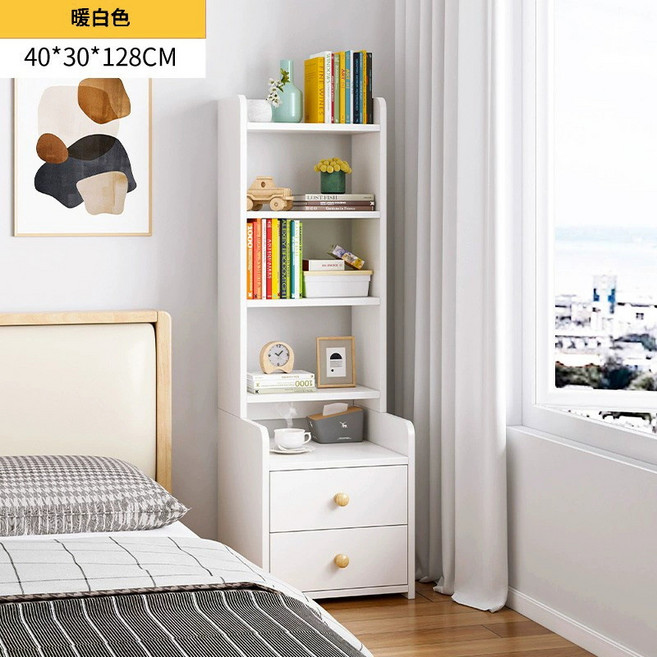 틈새협탁 슬림 미니 틈새 서랍 좁은 수납 협탁 원목 침대옆선반 우드, 1세트, 흰색 5단 40x30x128cm