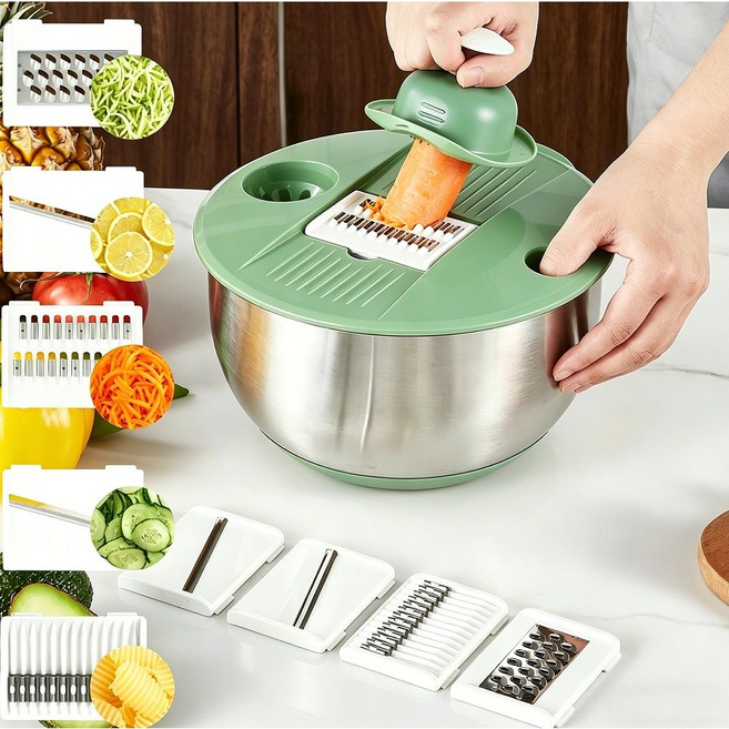 LOVFIR 스테인레스 3 in 1 슬라이서 다용도 마그넷 만능 채칼 세트 거품기, 1개, 녹색