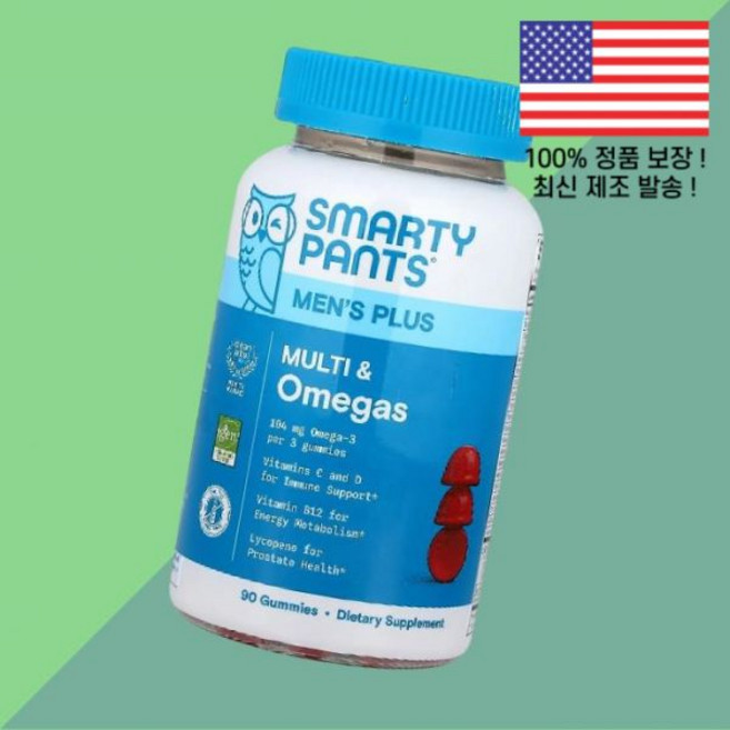 스마티팬츠 맨즈 남성 남자용 플러스 멀티 오메 라즈베리 레모네이드 젤리 구미 90개입 SmartyPants Men's Plus Multi Omegas Raspberry Lemo, 90, 1