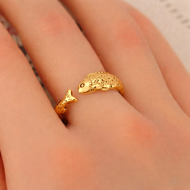 행운과 재물을 부르는 물고기 오픈링 반지 재물복