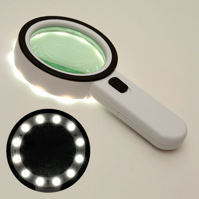 ZIO-BIZ 12LED 대형 돋보기 확대경 30배율 / 고휘도 LED 휴대용 독서용 대형 돋보기 확대경 루페 독서돋보기 독서확대경 과학실험 노인용품 실버용품, 1개