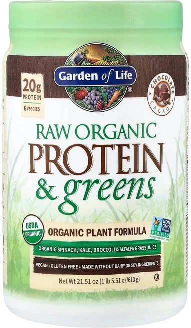 Garden of Life 무가공 유기농 단백질 및 녹색 채소 초콜릿 카카오 610g(1lb 5.51oz) Life (가든 오브 라이프), 1개, 610g - 쿠팡