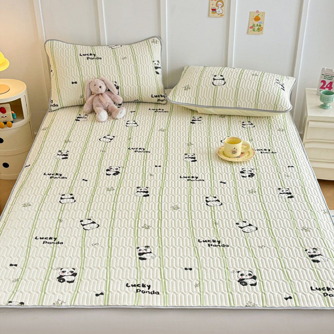 여름천연 라텍스 냉감 침대 패드 쿨매트 + 베개커버 세트, 판다