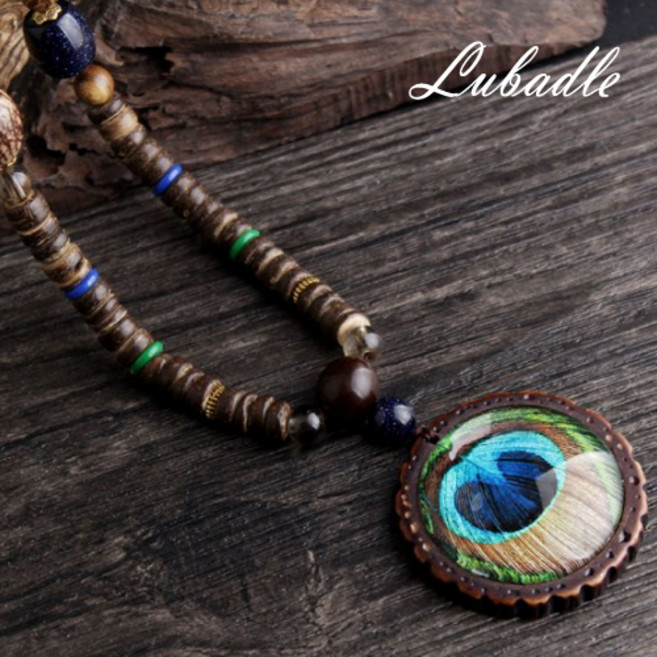 루바들 RN8240 여자 나무 롱 패션 비즈 목걸이 주얼리