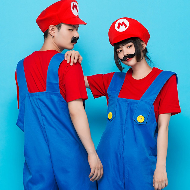바이시스 마리오멜빵바지 졸업사진의상 반티세트 체육대회반티 애니메이션코스프레 할로윈코스튬 자체제작상품
