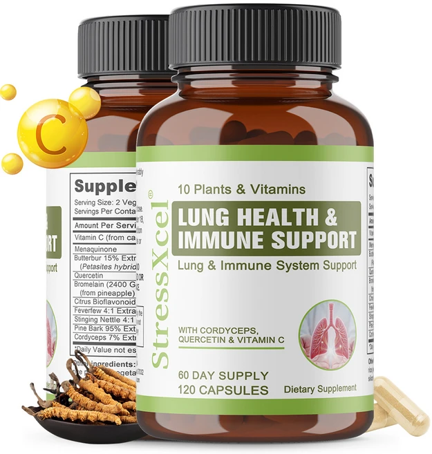 폐 건강 및 면역 지원 보충제 - 동충하초 케르세틴 비타민 C 함유 - 폐 기능 개선 면역력 증진 및 심호흡 촉진, 1개, 60회분 - 쿠팡