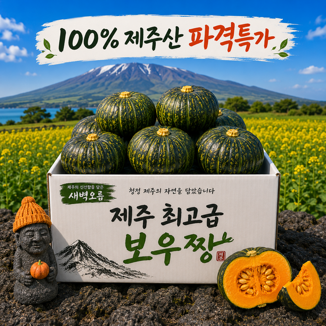 [제철 초특가] 단호박 요리 제주 미니 밤호박 보우짱 국산 특품, 1박스, 2kg (특품)