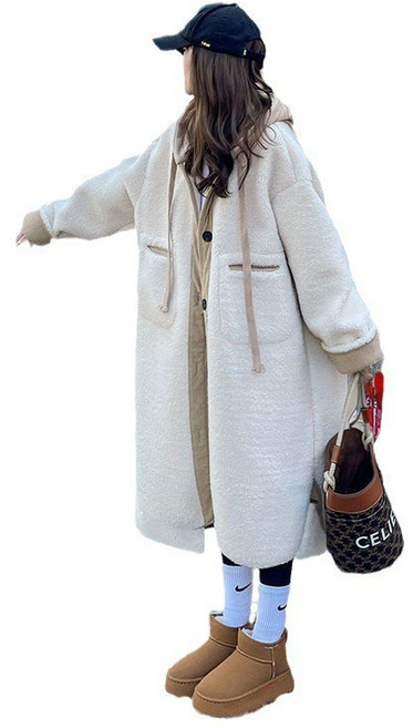 후드 램스울 라이크 코트 가을 겨울 루즈핏 하프 코트