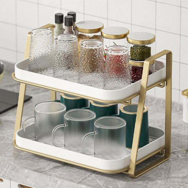 레디박스 고급형 모던감성 물빠짐 2단 식기건조대, 골드+화이트