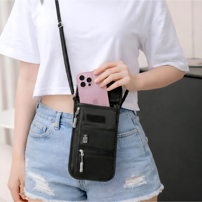 늘모아마켓 해킹방지 RFID차단 여행용 여권가방 도난방지 크로스백 스마트폰 파우치