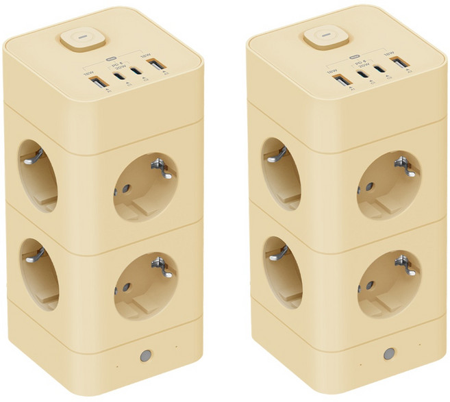 혼카 1+1 에코너 타워형 큐브 멀티탭 4000W 고용량 고속충전 8구 12구 16구 USB-A 2개 + C타입 2개 MT08 MT09 MT10, 에코너 MT09 바닐라 베이지, 180cm