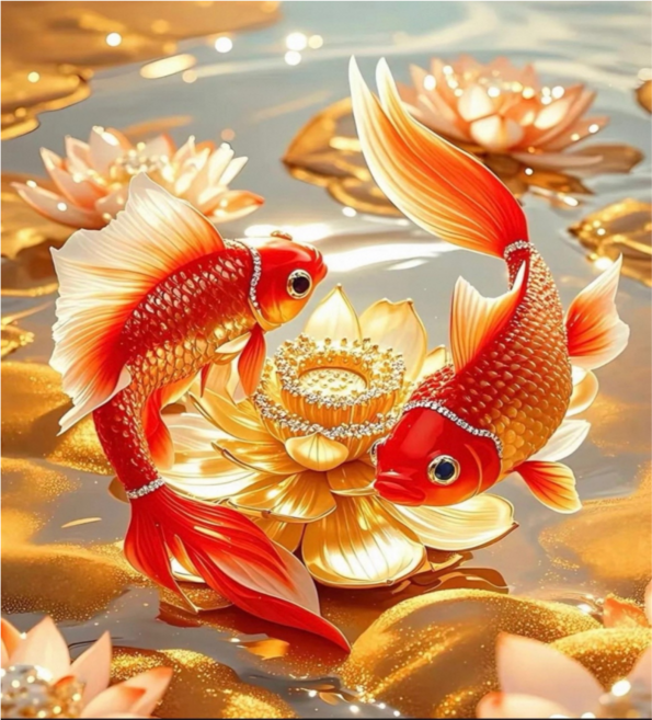 스타일하우스 패브릭형 DIY큐빅 3D전체 실측사이즈 40X50CM 보석십자수, 1개, MIX-04 행운잉어