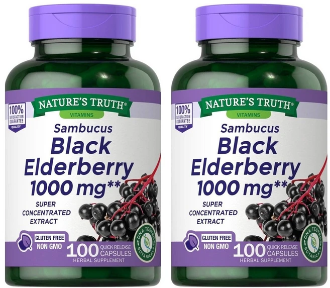 Nature's Truth 네이처스트루스 삼부커스 블랙 엘더베리 추출물 1000mg 100정 2팩 - 쿠팡