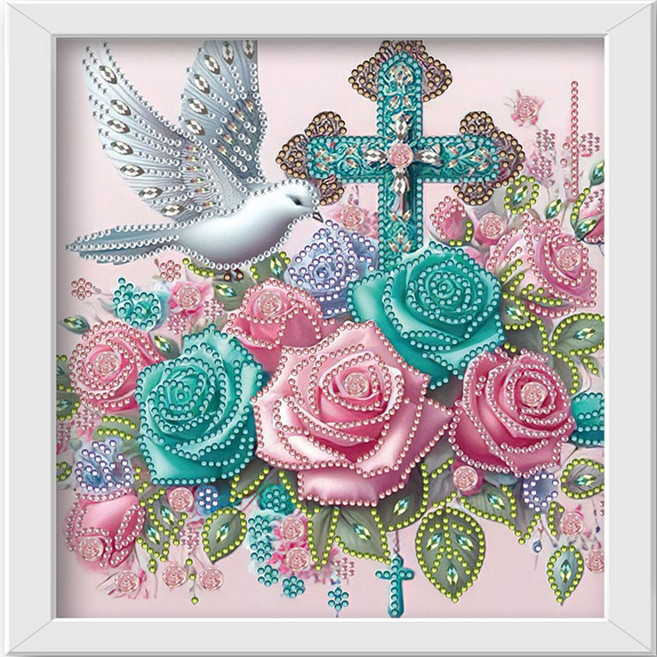 Craftsy 특별한 모양의 비즈 보석십자수 25 x 25 cm 캔버스형 [액자 보함] DIY 세트, 평화의 십자가, 1세트