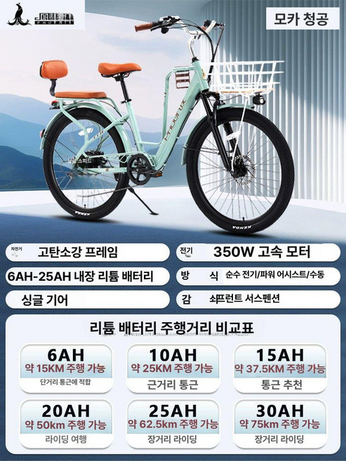 고르미 pas전용자전거 전기 배달 자전거 출퇴근 가성비, 36V, 6AH, 24인치 청색 A
