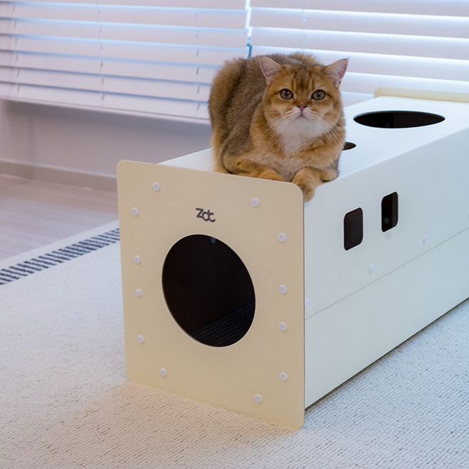 [100%국내산] zdc 롱터널 스크래처 고양이 숨숨집 (스크래쳐포함), 1개, 아이보리