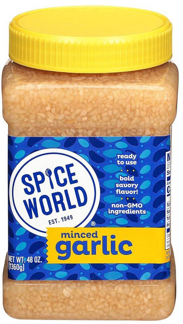 Spice World 압착 가능한 다진 마늘 엑스트라 버진 올리브 오일 - 269.3g9.5온스 마늘 용기 - 바로 사용할 수 있는 요리를 위한 조미료 편리한 패키지를 짜기만