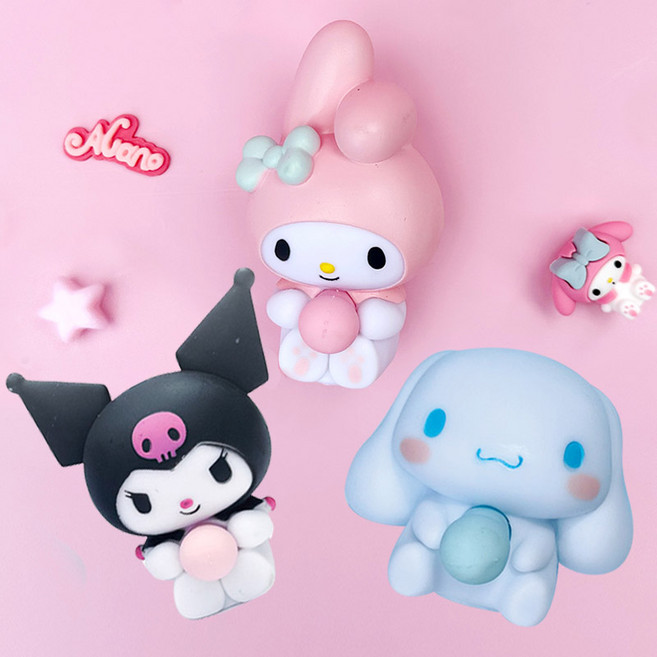 산리오 버블팝 풍선부는 시나모롤 +쿠로미 +마이멜로디 말랑이 3종, 1세트, 혼합