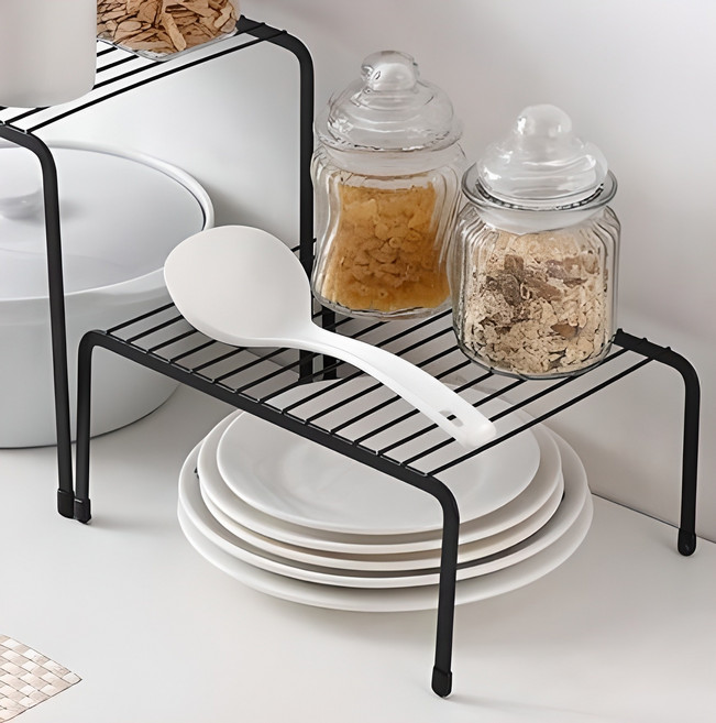구디푸디 다용도 철제 접시 그릇 정리 선반, 블랙, 1개