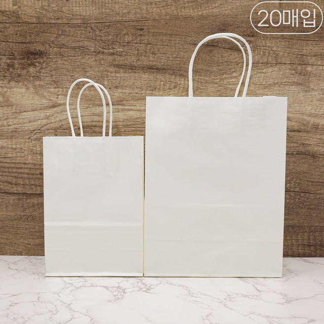 세모쇼핑백 선물용 종이가방 튼튼한 줄끈 종이쇼핑백 선물포장 종이백 답례품용 무지쇼핑백, @20매입@, 화이트