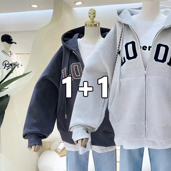 꽃소담 1+1 여자 루즈핏 레터링 후드집업 봄가을 여성 맨투맨 XP1313