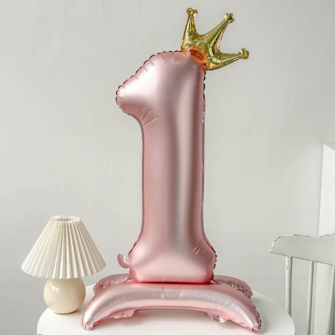 블링살롱 핑크 글로우 대형 숫자풍선 40인치 왕관 데코 생일파티 돌잔치 포토존 파티 풍선, 1개, 숫자 1