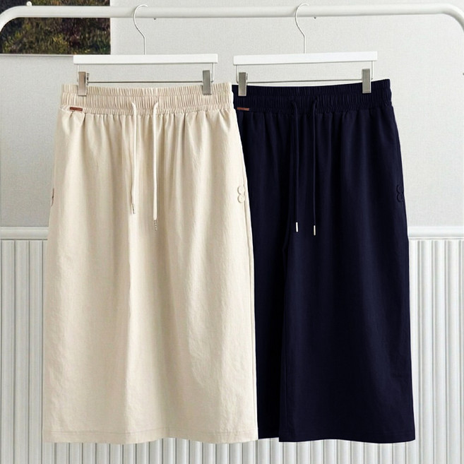 인디오 1+1 여성 아이스 밴딩 롱 스커트 편한 체형커버 7부 뒷트임 쿨링 빅사이즈 치마