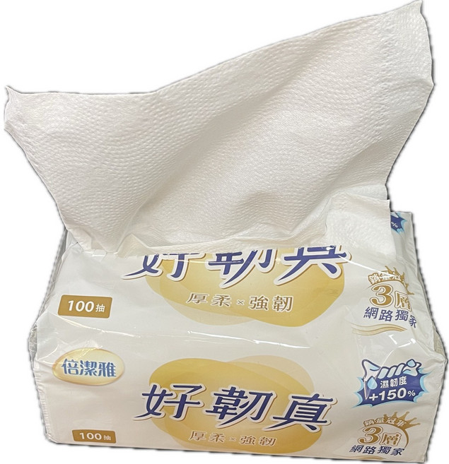倍潔雅 好韌真3層抽取式衛生紙, 1個, 倍潔雅好韌真3層抽取式衛生紙100抽1包