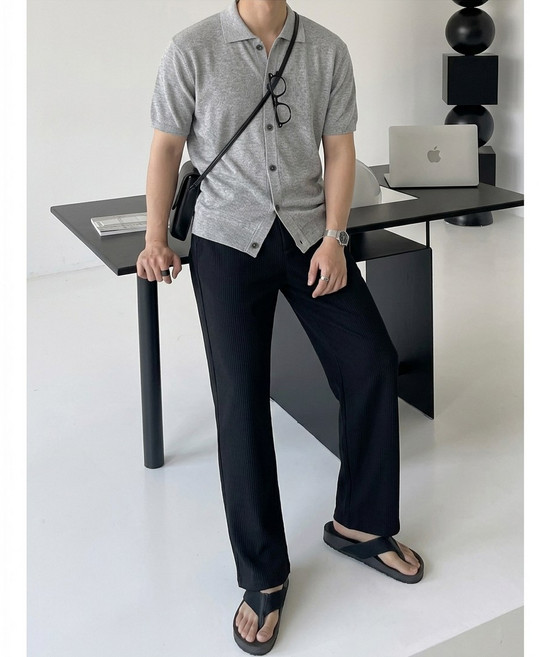 남성 여름 니트 반팔 셔츠 구김없는 카라 티셔츠 루즈핏