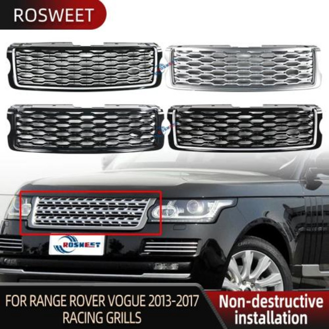 랜드로버 레인지로버 보그용 레이싱 그릴 2018 2022 스타일 전면 범퍼 그릴 2013-2017 L405 업그레이드, X-7.4.Full Black