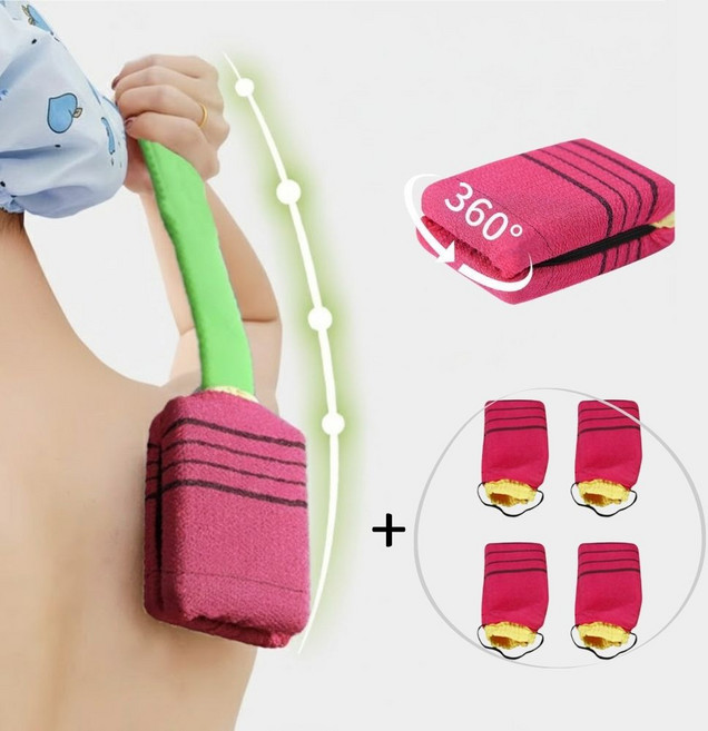 온디포 긴손잡이 양면 리필타월+등때밀이, 1세트, 5매입, 그린