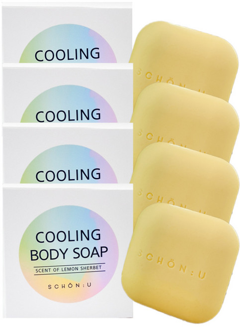 멘톨비누 쿨비누 샤워바 천연 레몬 페퍼민트 시원한 아로마 쿨링바 보습 답례품 슌유 쿨링솝, 4개입, 80g